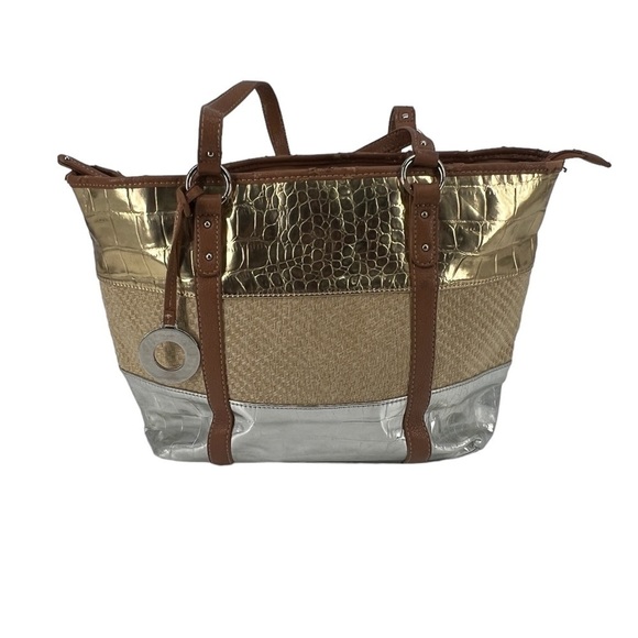 Nine West Gold Silver Shoulder Bag Purse - Picture 1 of 7